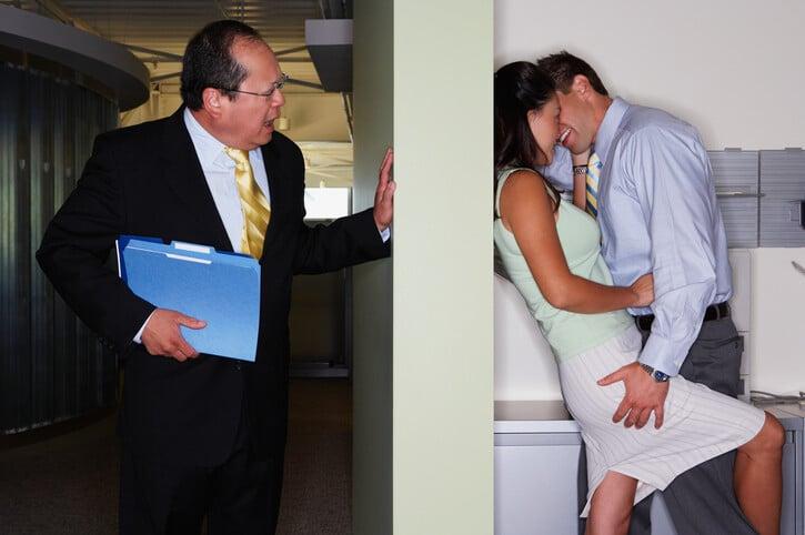 Boss catches colleagues kissing