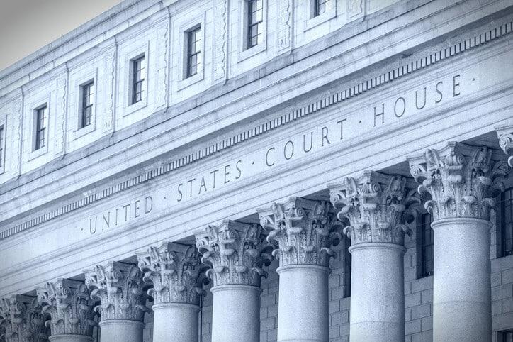 United States Court House. Courthouse facade with columns, lower Manhattan New York USA