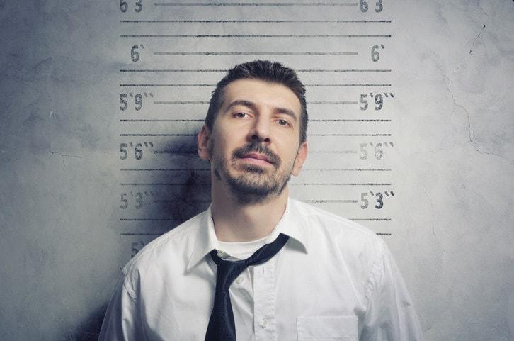 Portrait of a handsome, stylish bearded businessman posing for a mugshot